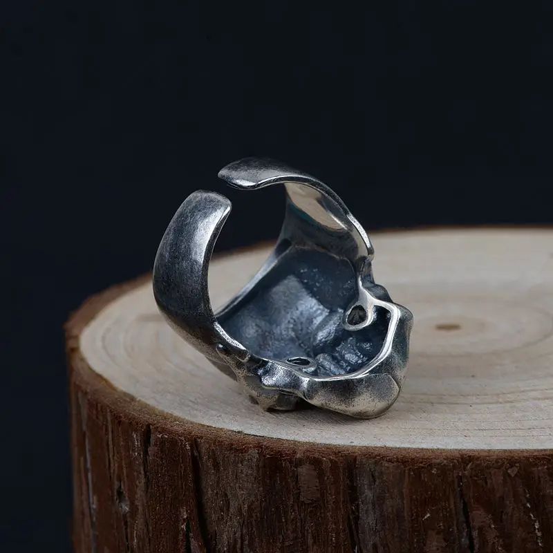 100%925silver restoring ancient ways process ring opening skull shape male money  jewelry silver ring