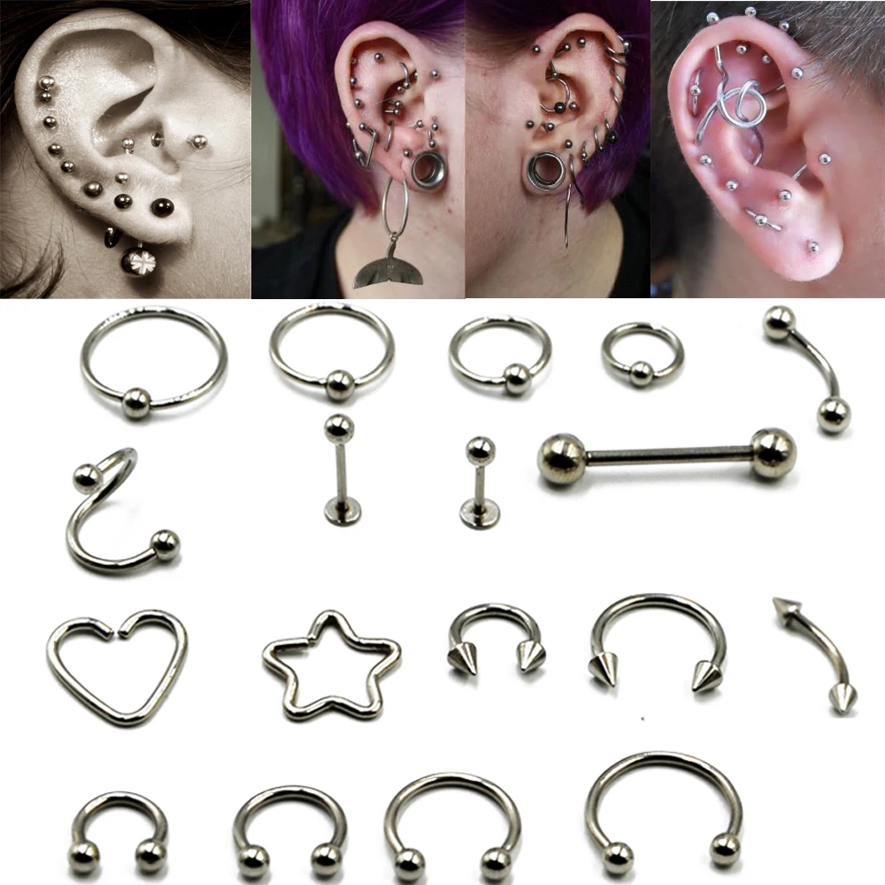 BOG-16g 1Pcs Surgical Steel Cool  Horseshoe Circular Bead Closer Ring Tongue Barbell Ear Ring  Body Piercing jewelrly