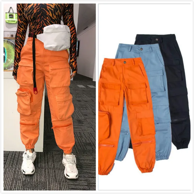 3 Colors Streetwear Multi Pockets Cargo Pants Women Harem Trousers Casual Joggers Female High Waist Loose Slacks Femme Pantalon