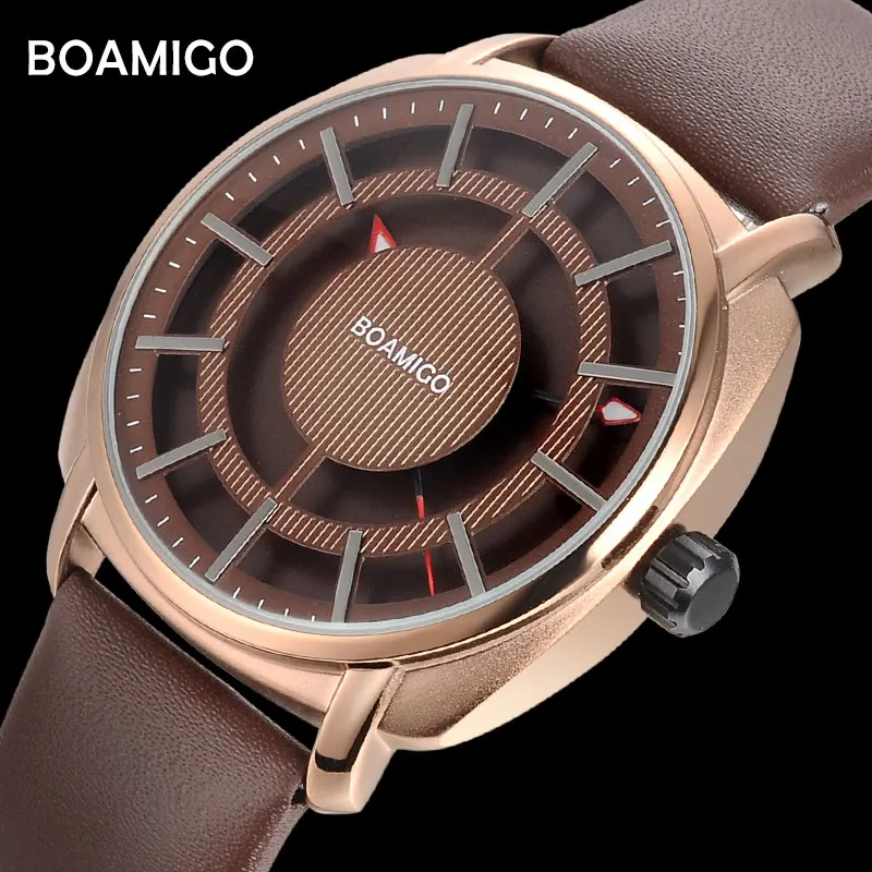 

Men Watches TOP Brand BOAMIGO Simple Quartz Watches For Men Fashion Leather Strap Wristwatches Male Clock Relogio Masculino