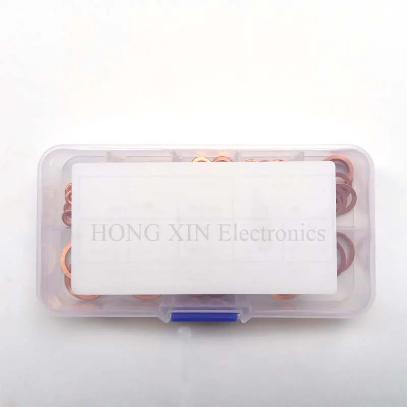 100pcs/set M4-M14 Professionelle Assorted Kupfer Washer Dichtung Set Flache Ring Dichtung Sortiment Kit