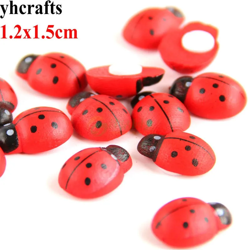 100PCS/LOT 1.2x1.5cm red ladybug wood stickers bee apple animals smile stickers Kindergarten toys Easter crafts Wall sticker OEM