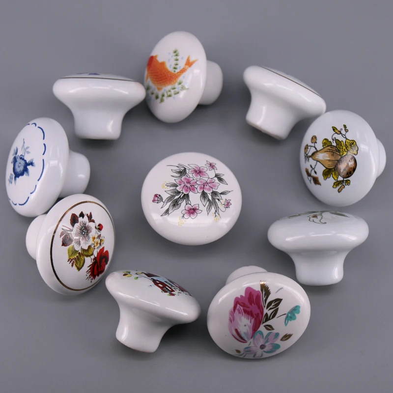Round Ceramic Kitchen Cabinet Knobs Handles Pastoral Cupboard Drawer Door Knobs Pulls Hardware
