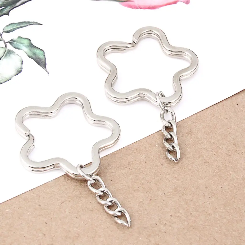 10Pcs  Silver Color Flower Shaped Keychain Making Metal Women Handbag Gift Keyring Connectors Handcraft Jewelry A3257