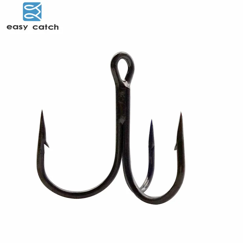 Easy Catch 100pcs 35647 Treble Fishing Hooks Black Small Round Bent Triple Hard Lure Spoon Fishhook Size 2 4 6 8 10 12 14