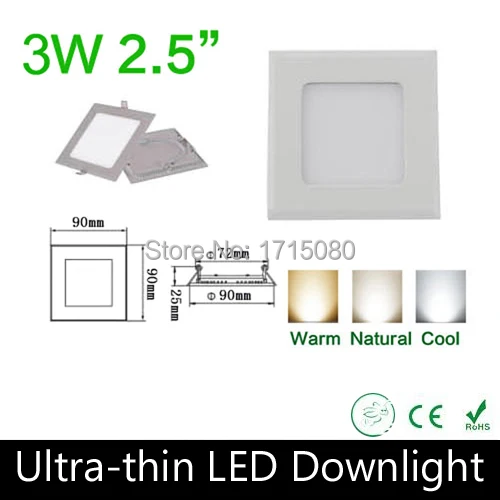 15 pcs/lot  2015 New Arrive 3W Led panel square ceiling down light 2835SMD lamp 85~265V for kitchen bathroom lighting Via DHL