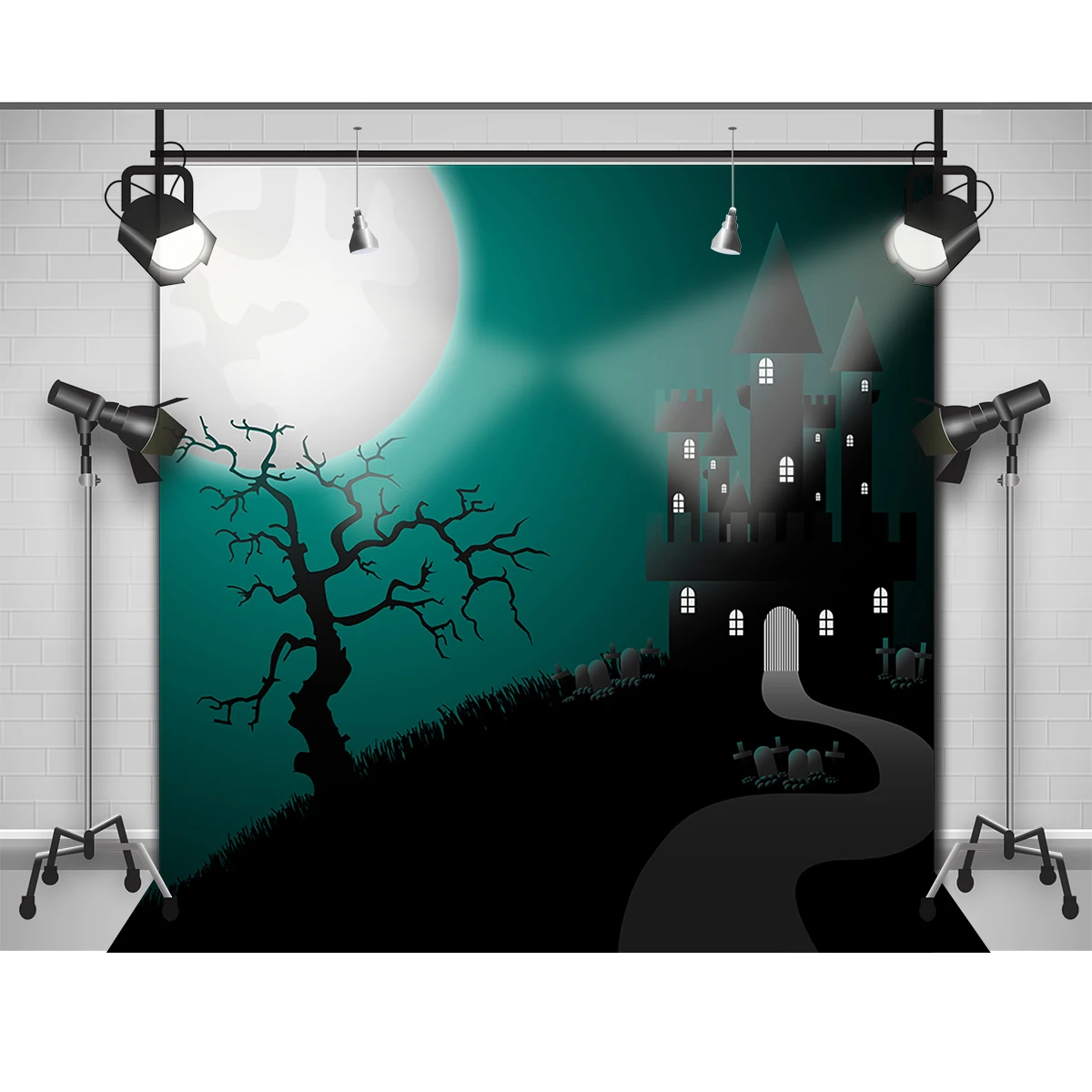 Allenjoy Fotografi Latar Belakang Castle Bikin Buat Cetak Pesan Beli Batu Nisan Pohon Mati Bulan Halloween Vinyl Bergambar Kain Latar Belakang Fotografi Studio