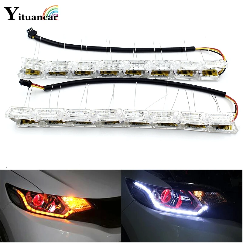 

Yituancar 2Pcs Flexible White/Amber LED DRL Daytime Running Strip Light Flasher Flow Styling Turn Signal Steering Car Lighting