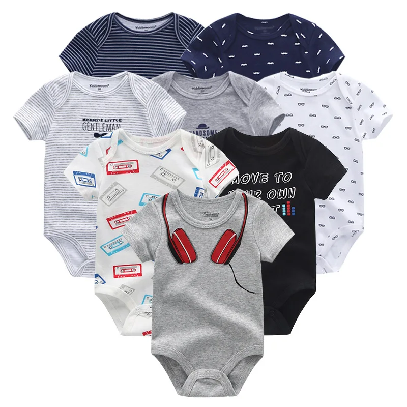 2021 Baby Boy Clothes Sets 8PCS Newborn Solid Cotton Romper Unisex Baby Girl Clothes Short Sleeve Cartoon Print Ropa bebe