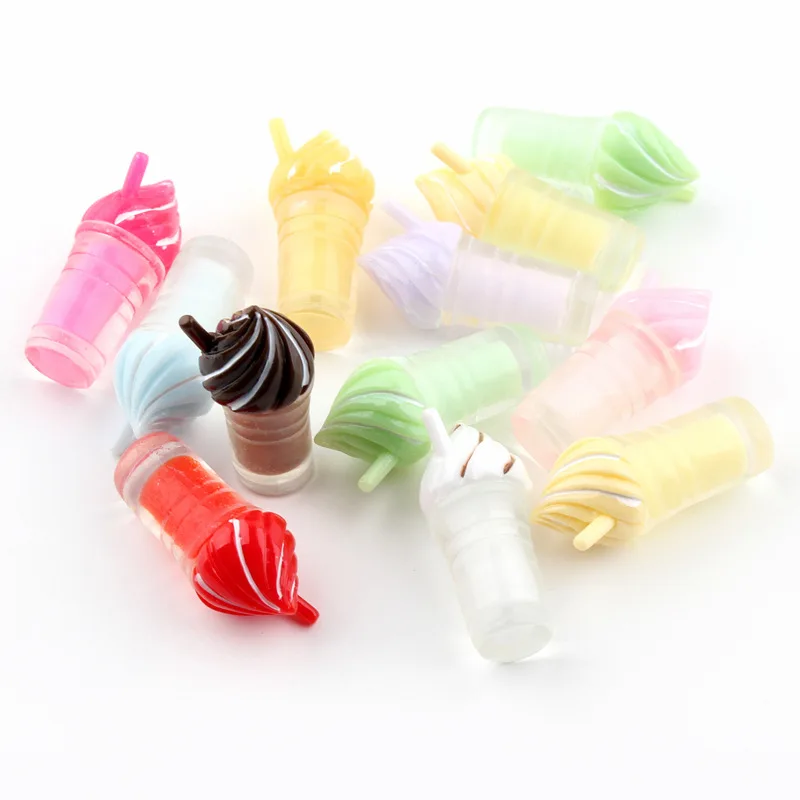 New Arrival 100pcs/Lot 14*32MM 3D Cute Assorted Colors Resin Ice Cream Drink Bottle Shape DIy Cabochons Ornament Accessories