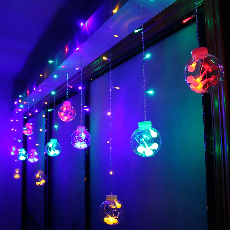 

138LED transparent big ball crystal wish ball curtain light wedding Christmas decoration lantern string light