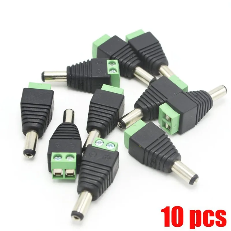 10 sztuk wtyczka DC męskie złącze wtyczka zasilania DC 2.1mm x 5.5mm 5.5*2.1mm typ mocowania śruby wtyczka DC przejściówka Adapter do połączenia taśmy led