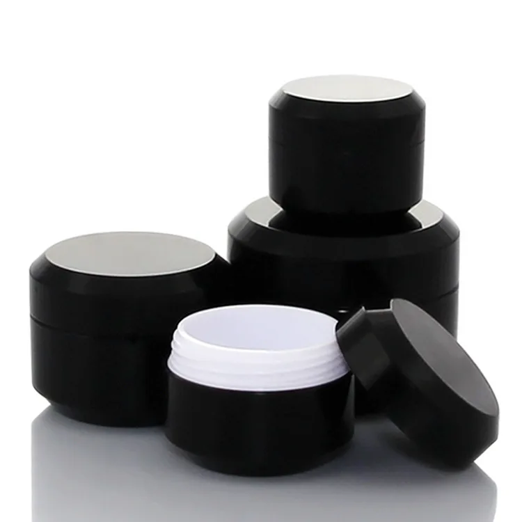 20pcs/lot 5g/10g/15g/30g/50g Empty Cream Jar Plastic Cosmetic Packaging Bottle Black Eyeshadow Makeup Packaging Pot