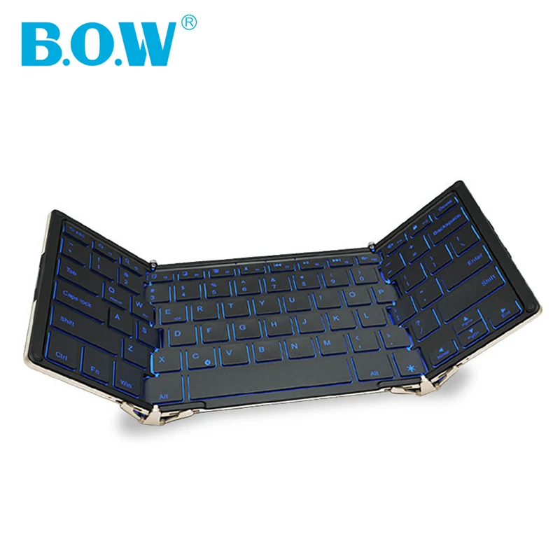 

B.O.W Wire & Wireless Bluetooth Keyboard Backlight for Desktop PC,iPad, iPhone, Aluminum Alloy Tri-Fold Design and Rechargeable