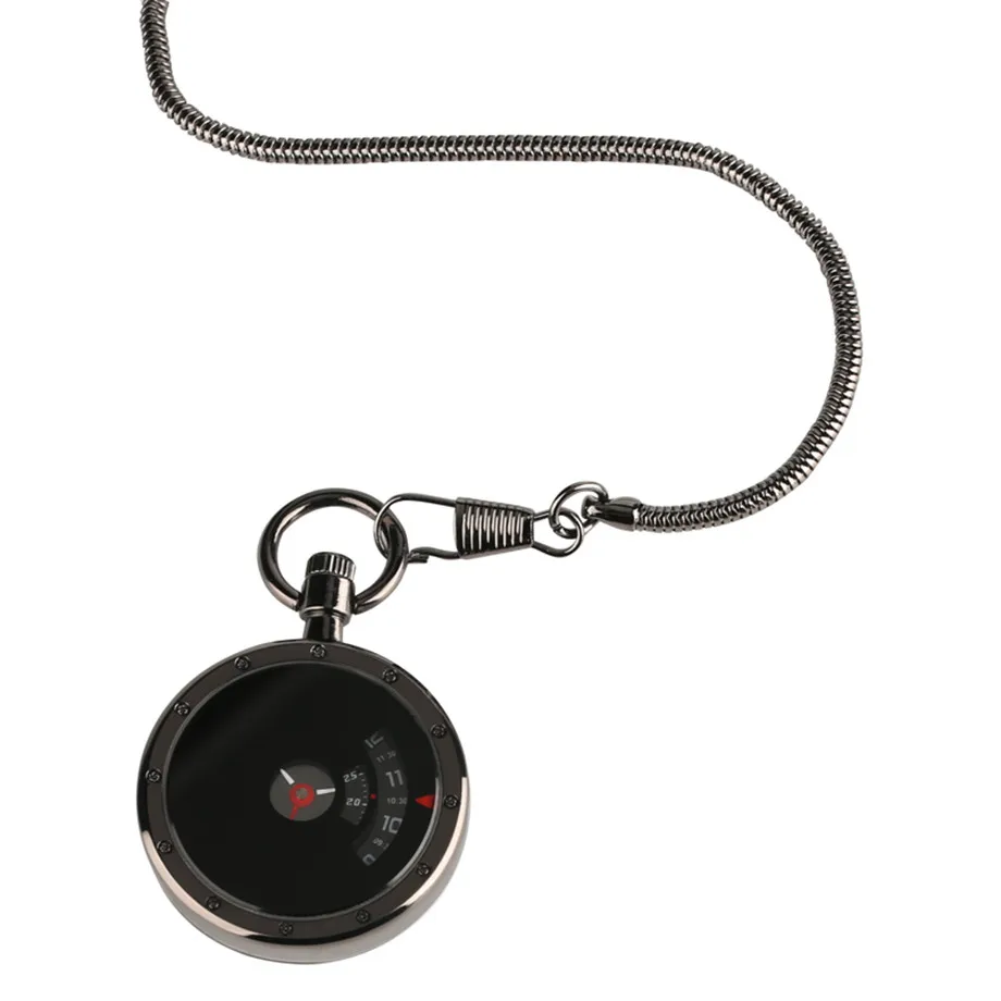 Vintage Retro Black Hollow Small Second Disk Movement Quartz Pocket Watch Pendant Gift With Chain Pocket Watches