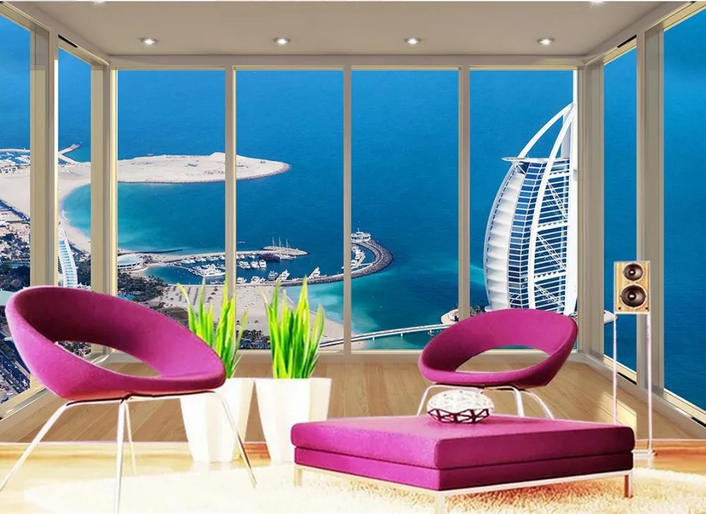 

Wallpaper 3d stereoscopic Dubai Yacht Hotel floor balcony TV background wallpaper 3d mural wallpaper