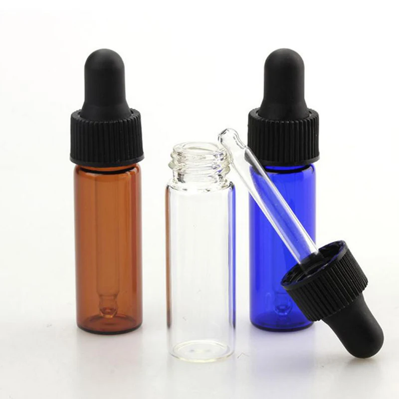 600pcs/lot Amber Blue Clear Glass Pipette Bottles For Essential Oils Empty 4ml Glass Bottle Vials With Black Cap In Stocks