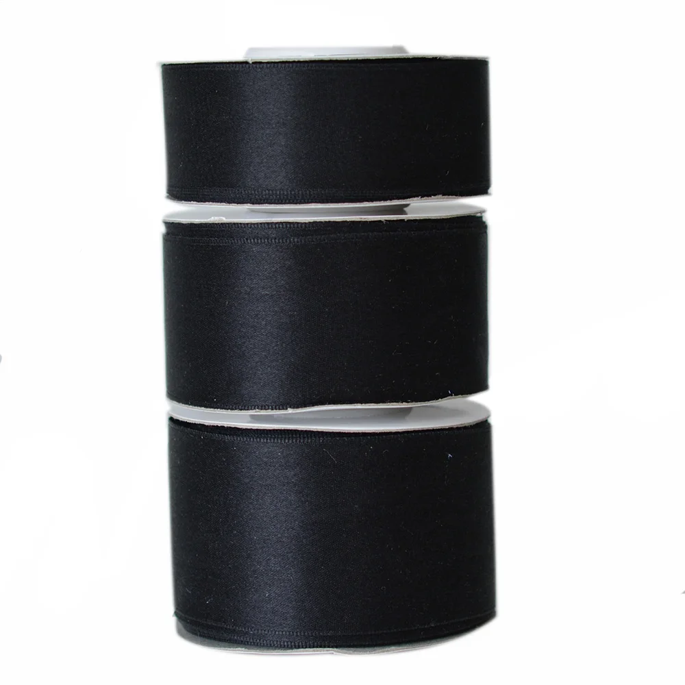 280 Black 100% Real Pure Silk Ribbon for Embroidery Handcraft,Double Faced Satin Silk Tape 25/32/38mm