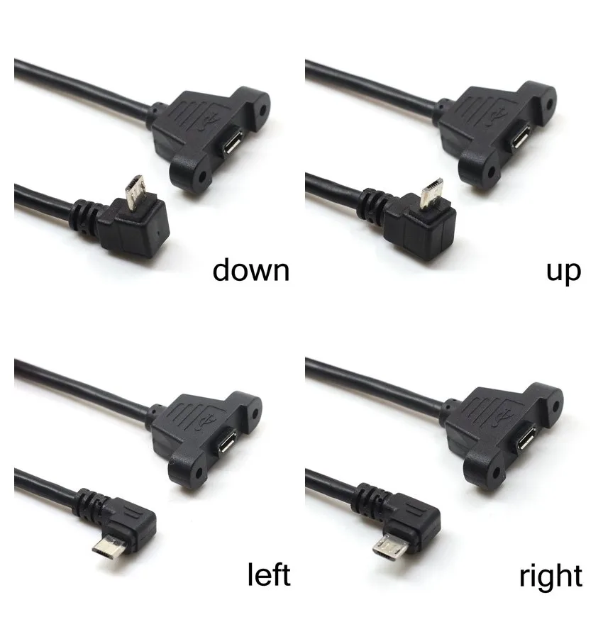 Angled Elbow Micro-USB 5pin 2.0 Male to Female Extension Cable 30cm/50cm with Panel Mount Hole - up down Right Left Options