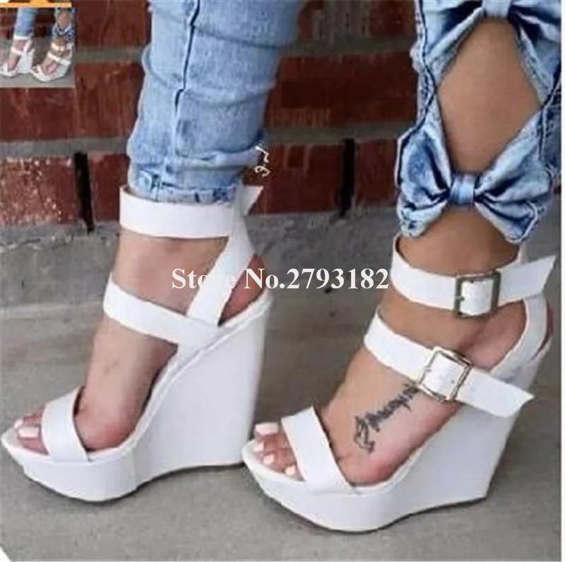 

New Design Women Summer Fashion Open Toe High Platform Wedge Sandals Ankle Buckle Straps Height Increased Sandals Dress Shoes