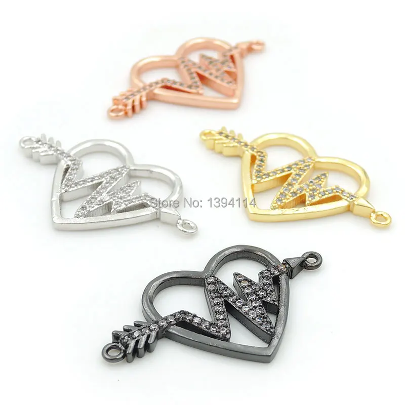 

30*18*2mm Micro Pave Clear CZ Heartbeat Heart Connector Fit For Women As DIY Bracelets Accessory