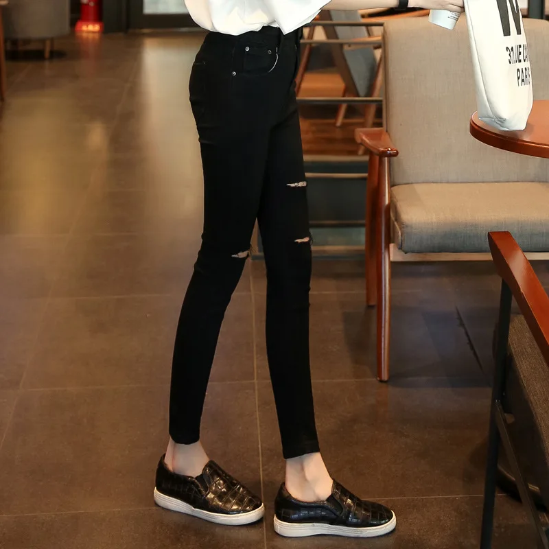 2019 Autumn Women Ankle-Length Elastic Black Jeans Students High Waist Stretch Skinny Female Pencil Pants Denim Ladies Trousers