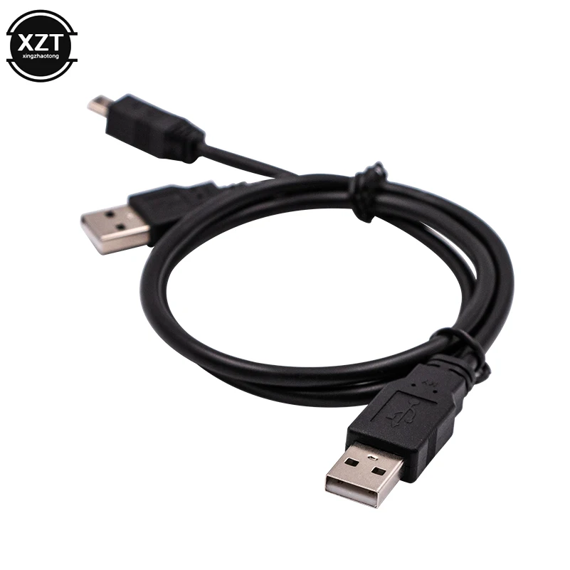 2 in 1 USB 2.0 Double A Type 2A Male to Mini 5 Pin Male Y Cable For 2.5