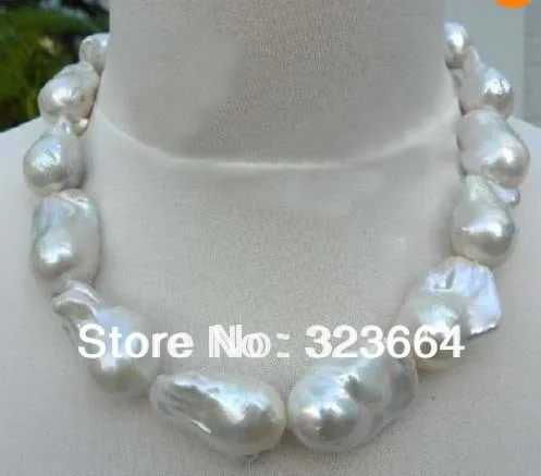 

REAL HUGE AAA SOUTH SEA WHITE BAROQUE PEARL NECKLACE 18"