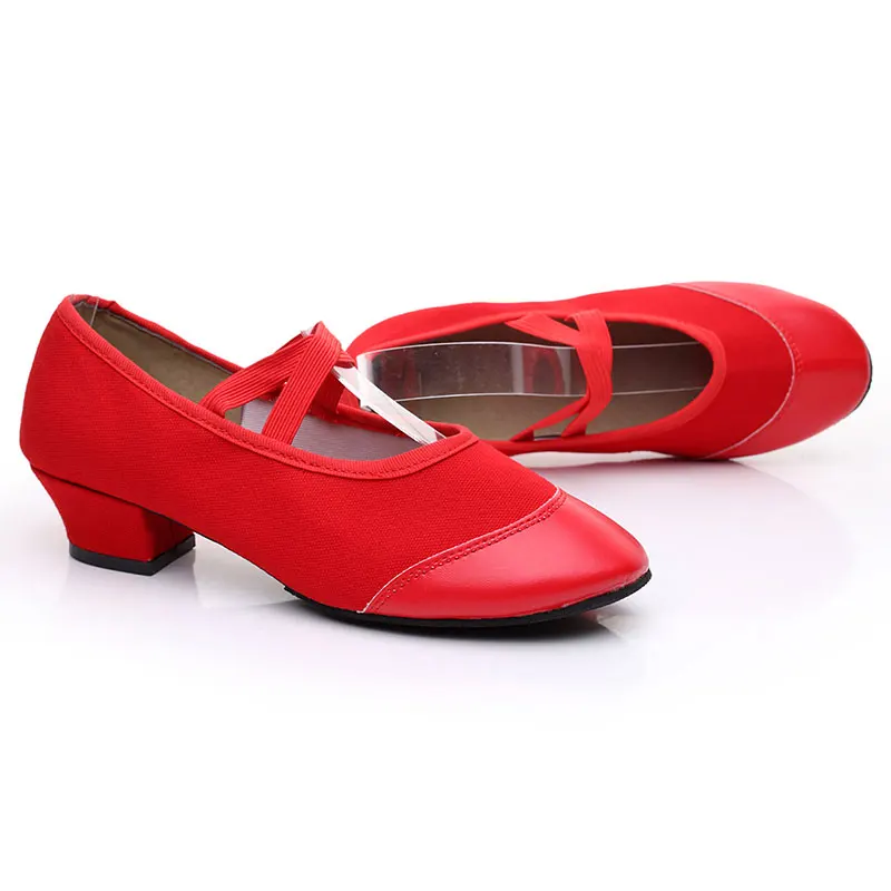 Women Summer New Arrival Red Canvas Dance Shoes Dance Practice Shoes Soft And Breathable PU Shoes Head