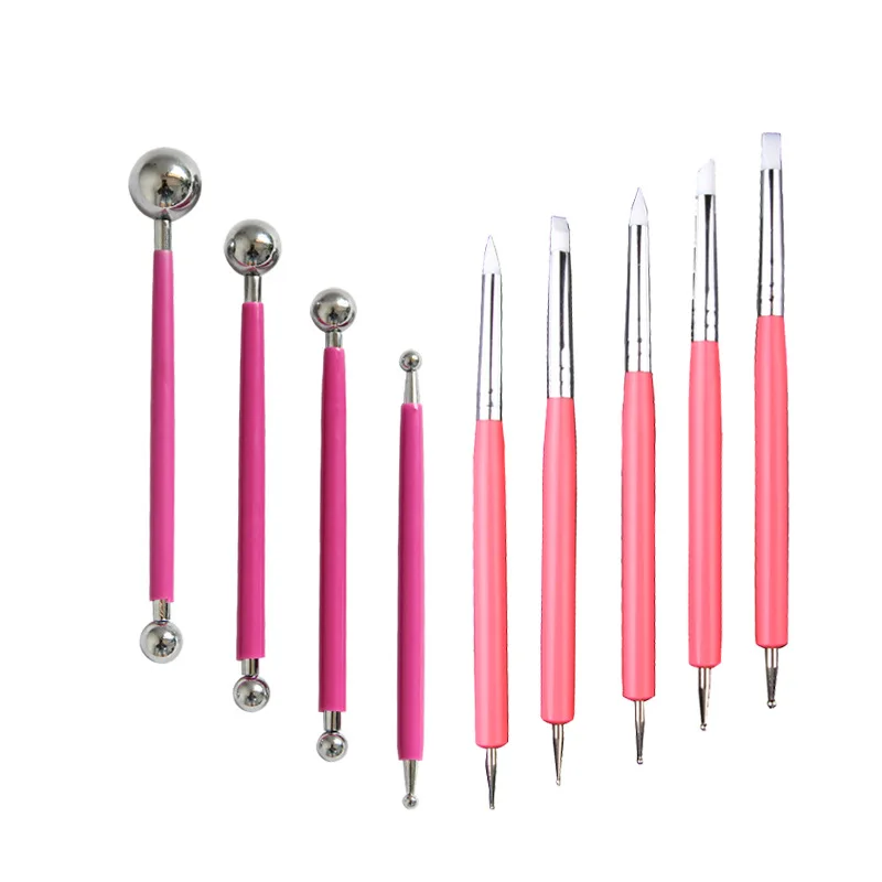 4 pcs Clay and Pottery Tools 8-piece candy-colored Acrylic Silica Gel Pen-and-steel Eight-head Carving Set Art Supplies