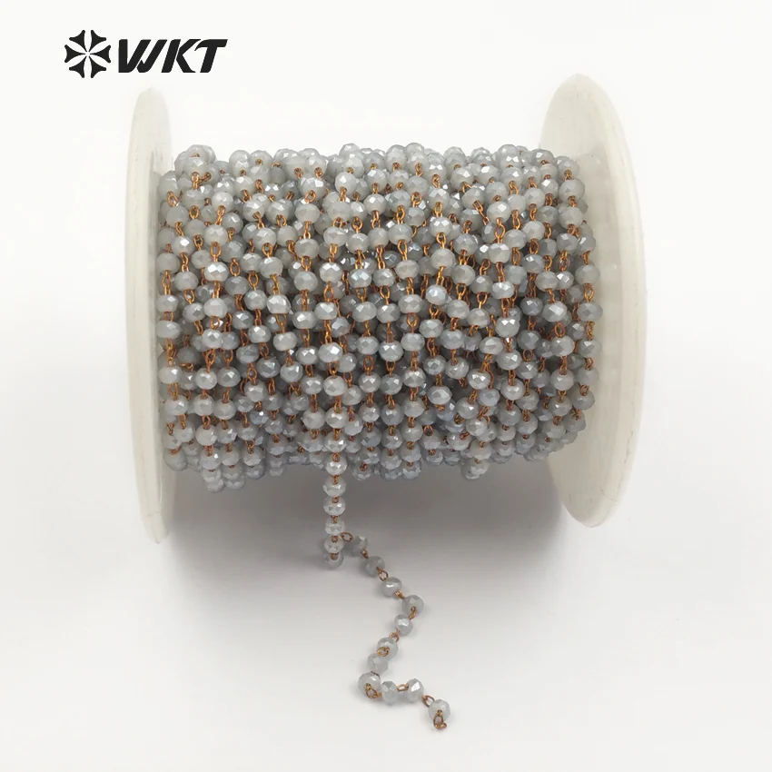 

WT-RBC050 Light Gary Color Faceted Beads Chain Nontarnishable High Quality Rosary Chain Wholesale 5Meter 2-3mm Beads Chain