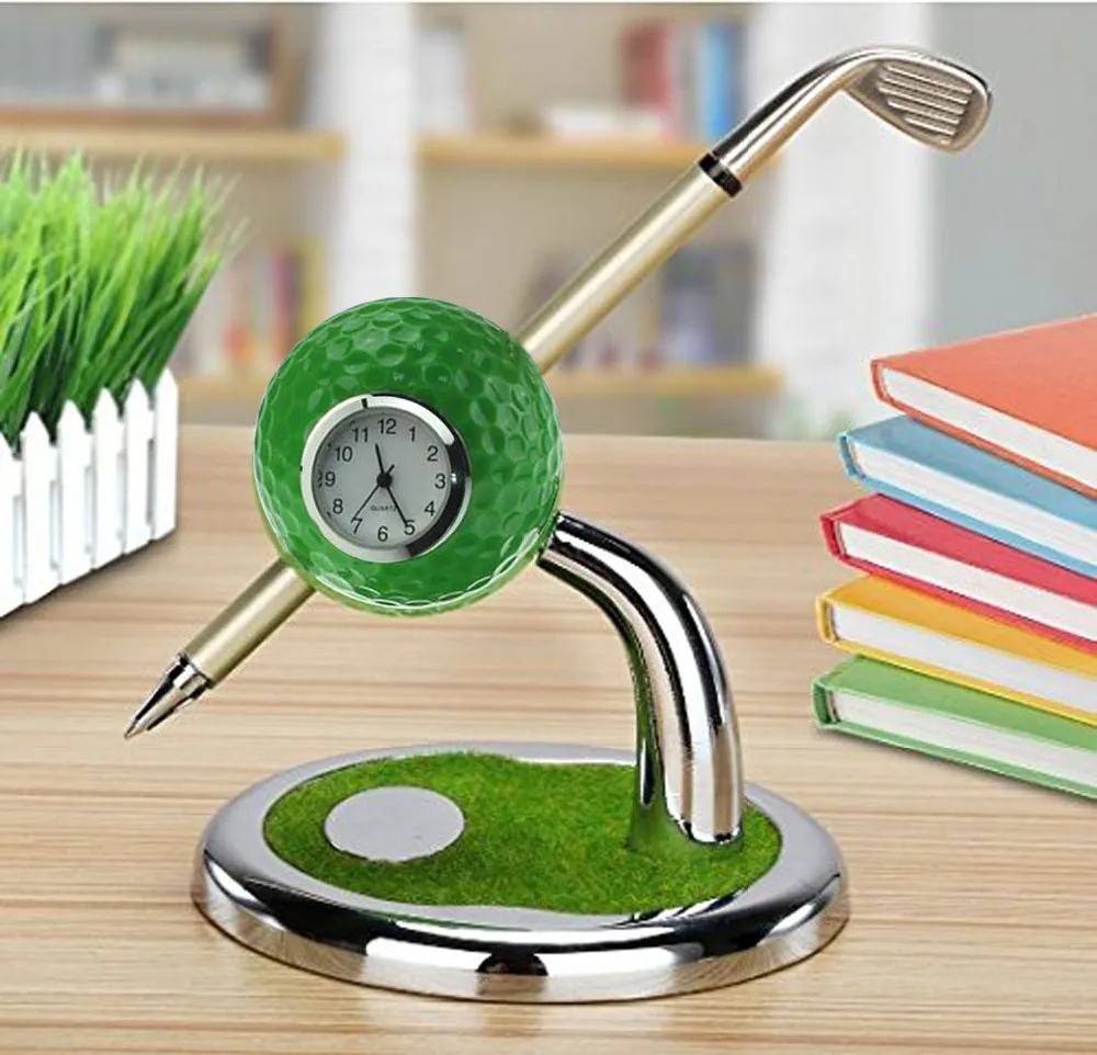 CRESTGOLF Golf Gift Golf Ball Design Pen Holder Desktop With a Mini Club Shape Pen and a Watch Golf Accessoires