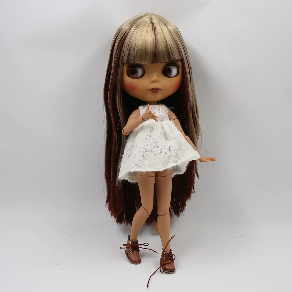 ICY DBS Blyth Doll dark skin joint body new matte face red mixed gold straight hair without bangs DIY sd gift toy