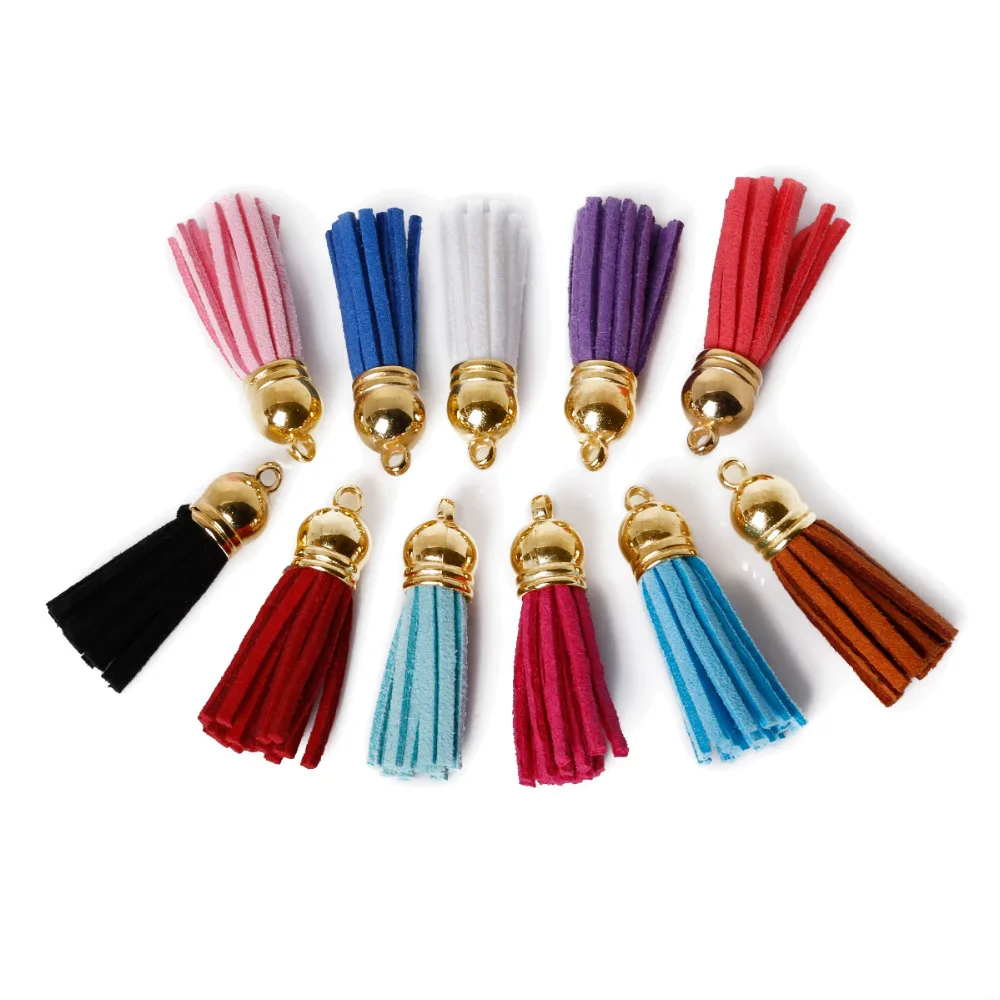 

100pcs Mix Color Suede Tassel For Keychain Cellphone Straps Jewelry Charms,38mm Leather Tassels With Plated Caps Diy Accessories