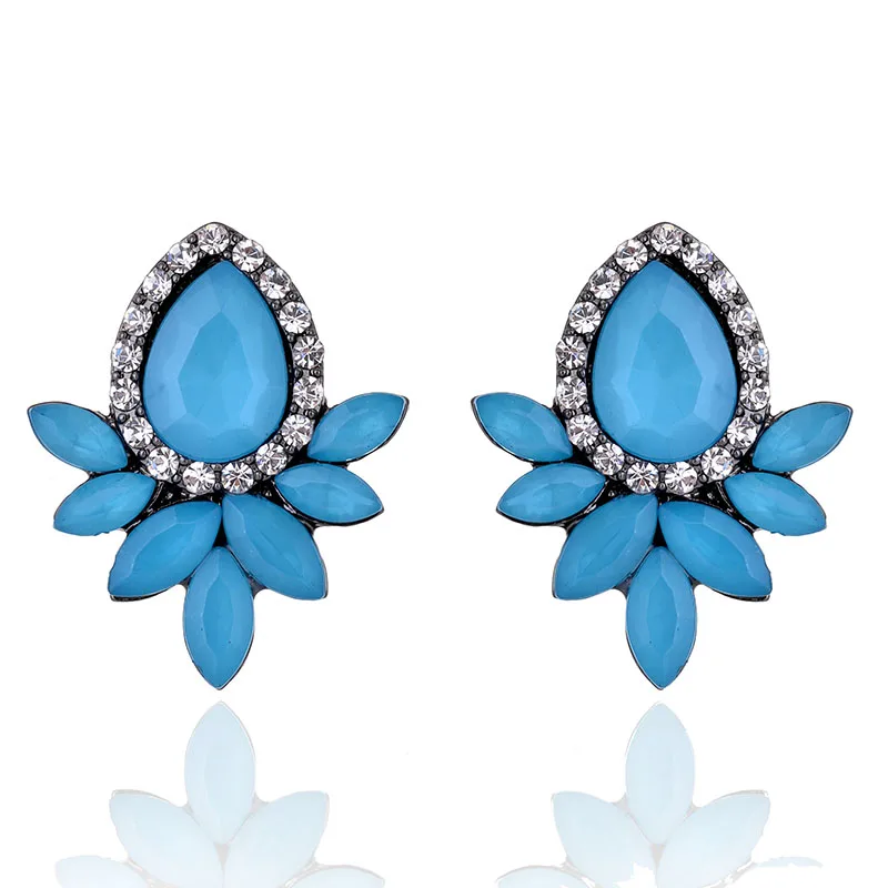 Sweet Metal with Gems Ear Stud Earrings For Women Girls Christmas Party Fashion Earrings Rhinestone Acrylic Gift Jewelry