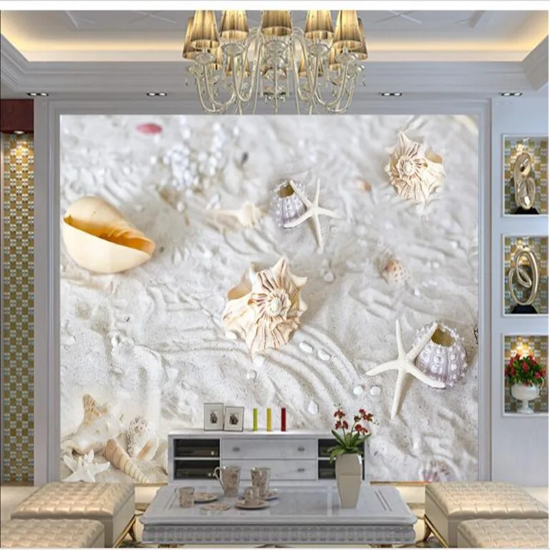 wellyu Custom large fresco beach style shellfish starfish background wall non - woven wallpaper papel de parede para quarto