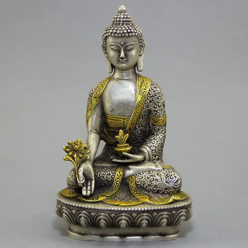 The latest styleTibetan Silver carving exquisite copper sculpture SakyamuniBuddha TangMonk sculpture Buddha statue free shipping