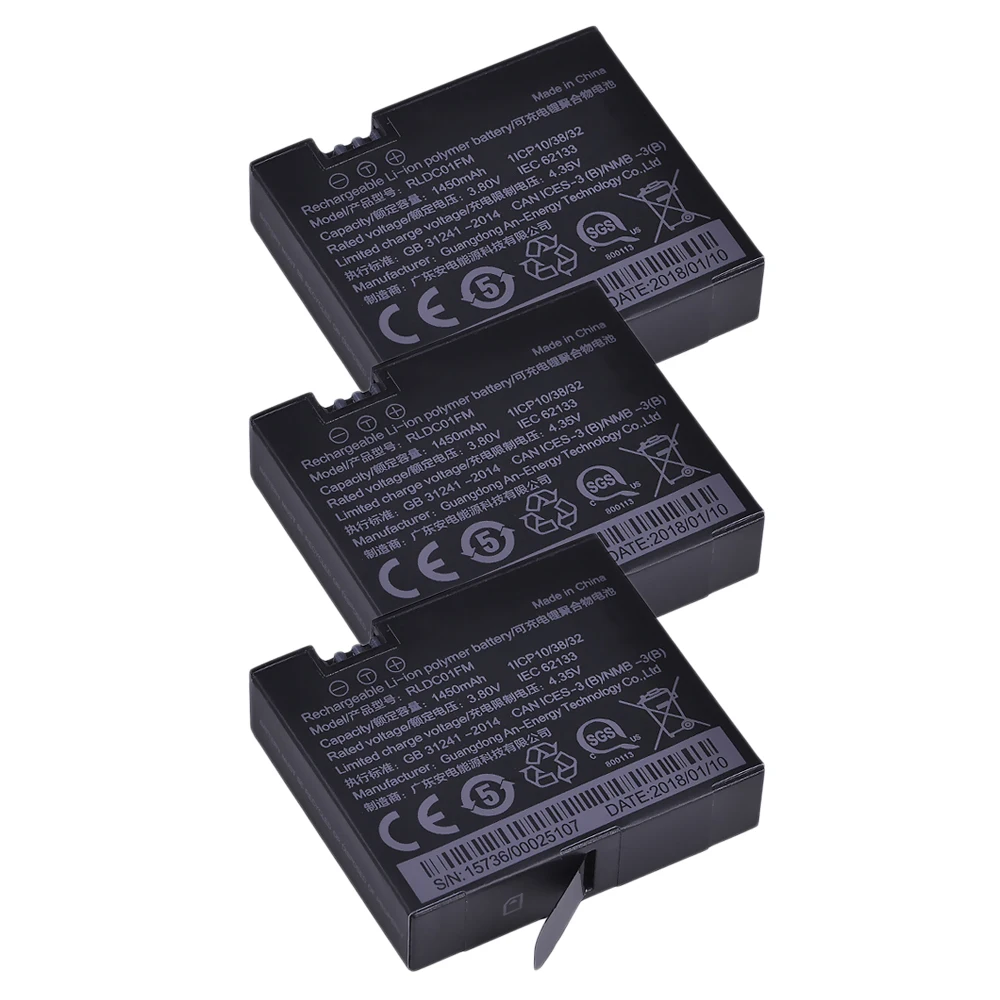 

3Pcs 1450mAh Mijia Original Rechargeable Li-ion RLDC01FM Batteries for Xiaomi Mijia Mini Camera Mijia Action Accessories