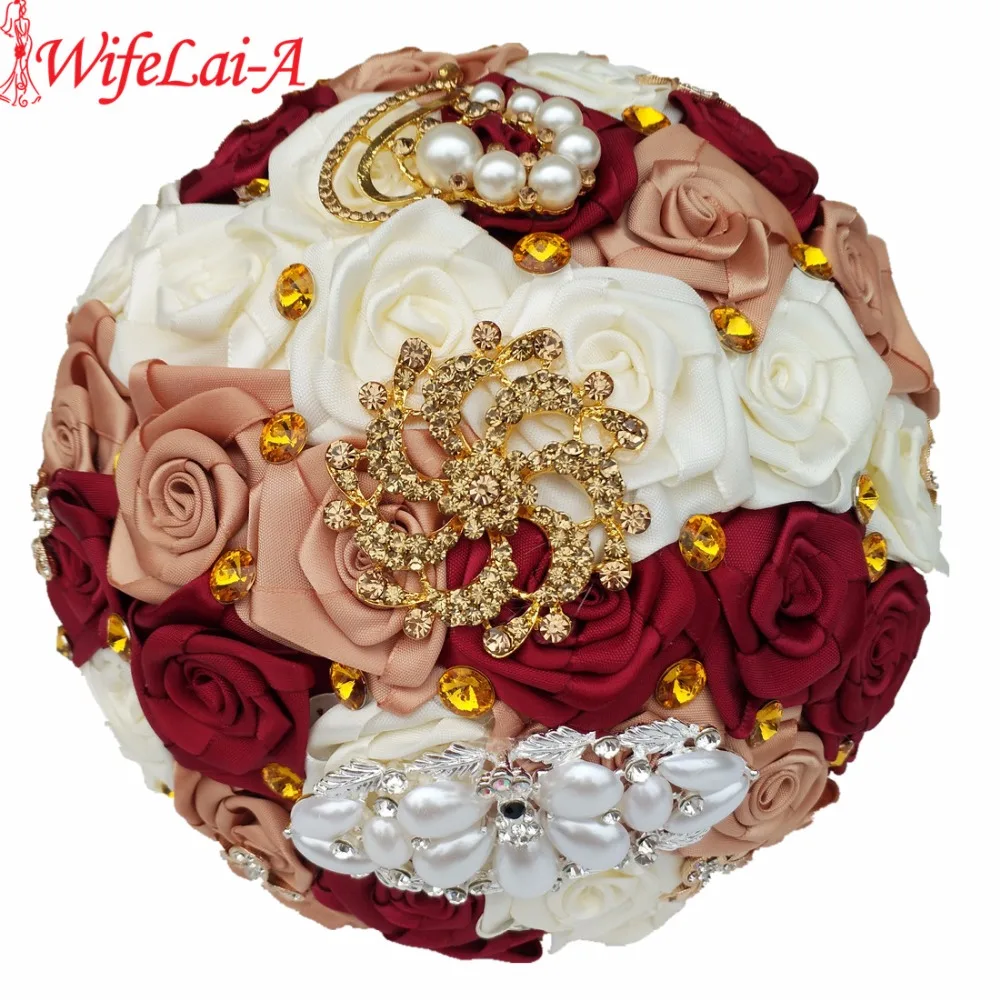 

WifeLai-A 1PC Gold Brooch Wedding Bouquet Crystal Pearl Peacock Brooch Bouquet Bridal Bouquet ramos de novia W1291