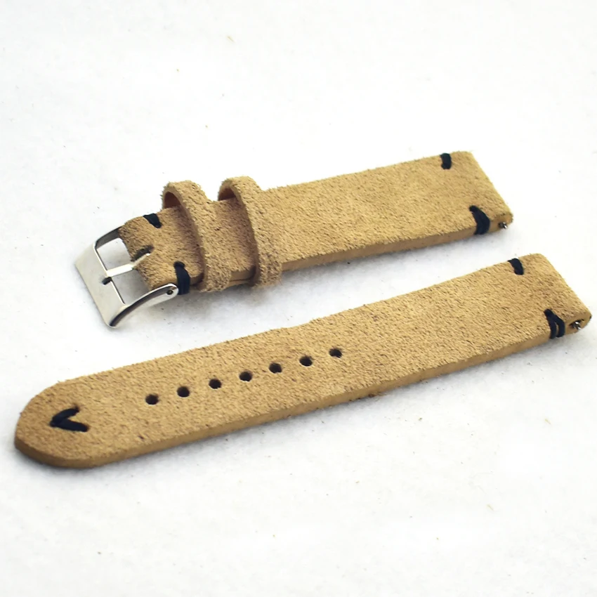 Handmade Genuine Suede Leather Watchband Watch Accessories Khaki Retro Watch Strap 18mm 20mm 22mm 24mm Watch Band KZSD09