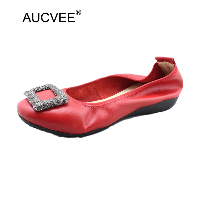 Genuine Leather Round Toe Women Ballet Flats Comfortable Shallow Mouth Slip-on Flats Loafers For Women Ladies Casual Flat Shoes