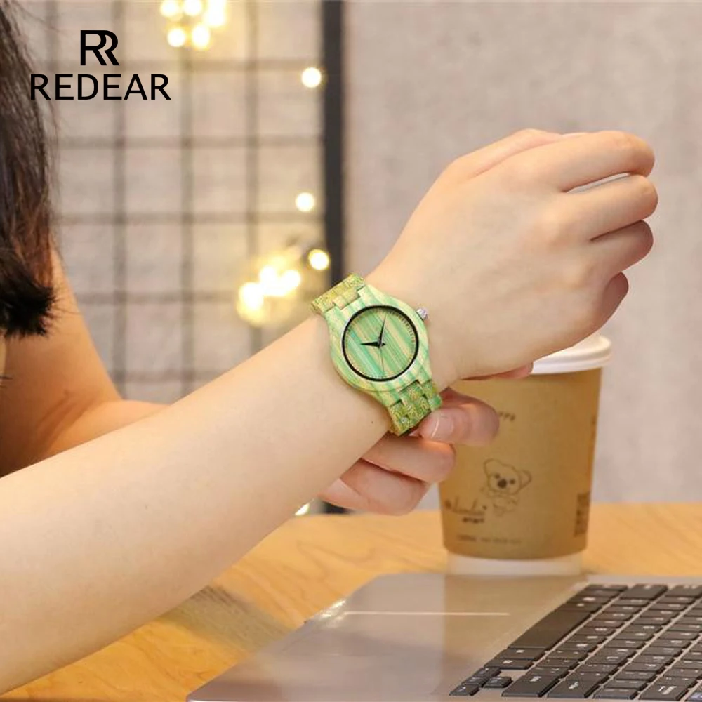 REDEAR amante relojes de bambú verde reloj de señora para mujer de banda Curren relojes regalo de los hombres