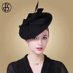 FS Elegante Wolle Schwarz Fedora Hüte Für frauen Fascinators Hochzeit Hut Rot Blau Pillbox Hüte Dame Formal Kirche Derby Kleid fedoras