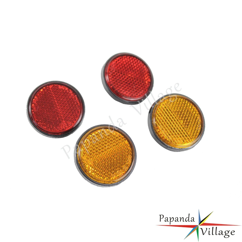 Papanda New Plastic 2pcs Red Yellow Circular Round Reflective Safety Universal Motorcycle Warning Plate Reflector Dirt Bikes