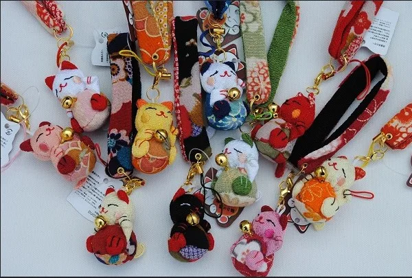 Japanese Wind Lucky Cat Fabric Key Chain Cat Phone Pendant Phone Wholesale 10pcs/lot *new*