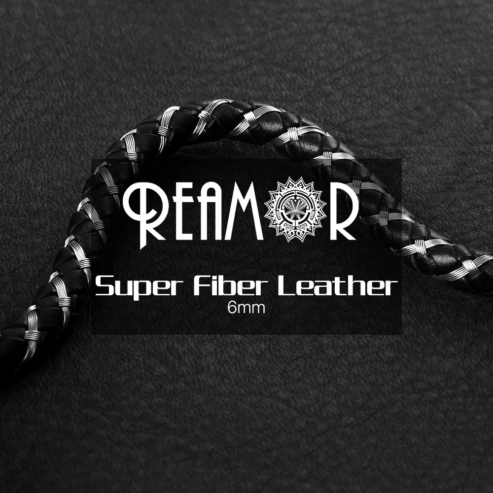 REAMOR 1M Black Super Fiber Leather String Rope 6mm Steel Wire Braided Leather Cord Bracelet Findings DIY Jewelry Making