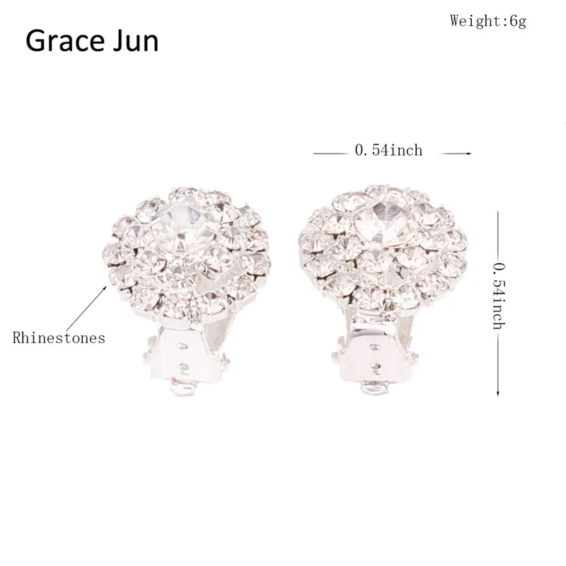 Grace Jun New Arrival Double Round Rhinestone Clip on Earring No Pierced for Women Party Charm Fine Jewelry Bijouterie