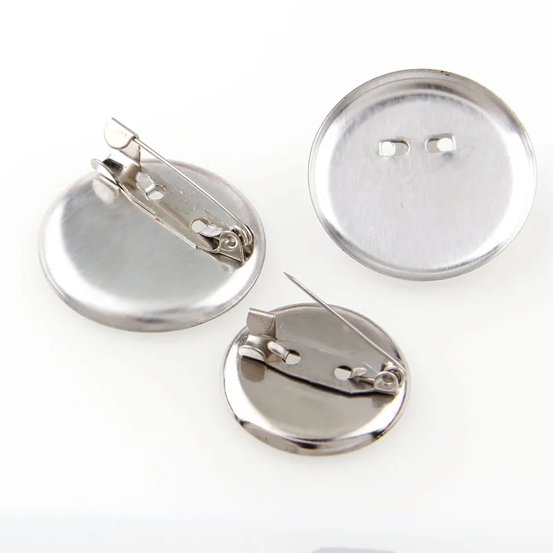 30pcs Metal Sliver Color 20 25 30 mm Round Brooch Base Cabochon Blanks Trays with Brooch Pins Cameo Cabochon Base Setting