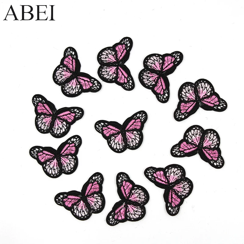 10pcs/lot Embroidery Pink Butterfly Appliques Diy Bags Stickers Sewing Coats Jeans Fabric Patches Handmade Dress Pants Badge