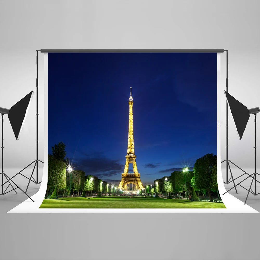 VinylBDS 5x7FT  Eiffel Tower Photography Backdrops Custom Made Night City Party Backdrop Photography  Wedding Scenic Backdrops